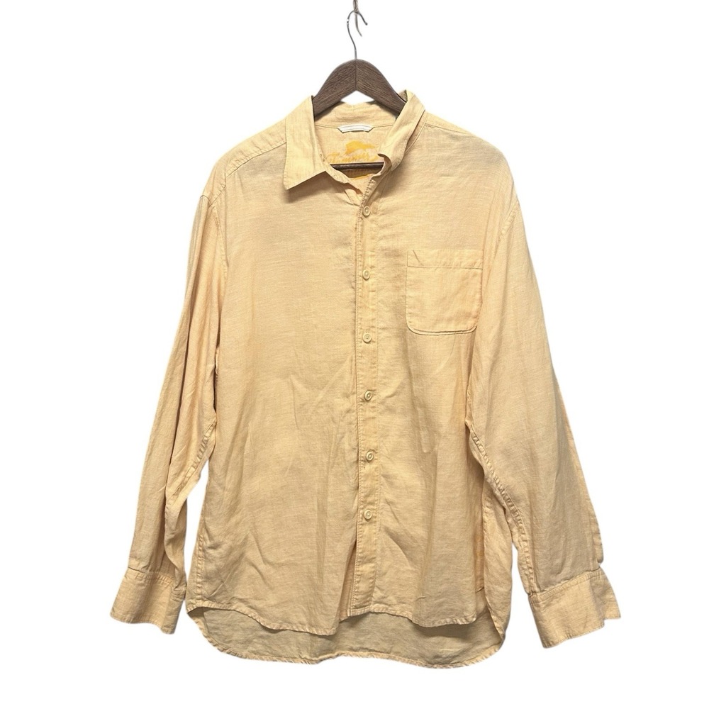 Tommy Bahama Shirt Mens‎ Large Yellow Linen Preppy Beach Long Sleeve Button Up